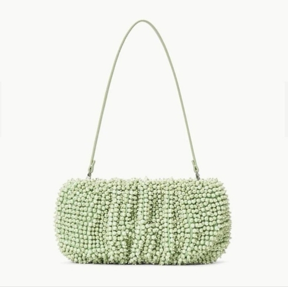 New Staud Beaded Bean Convertible Matcha Shoulder Handbag NWT - Picture 4 of 14